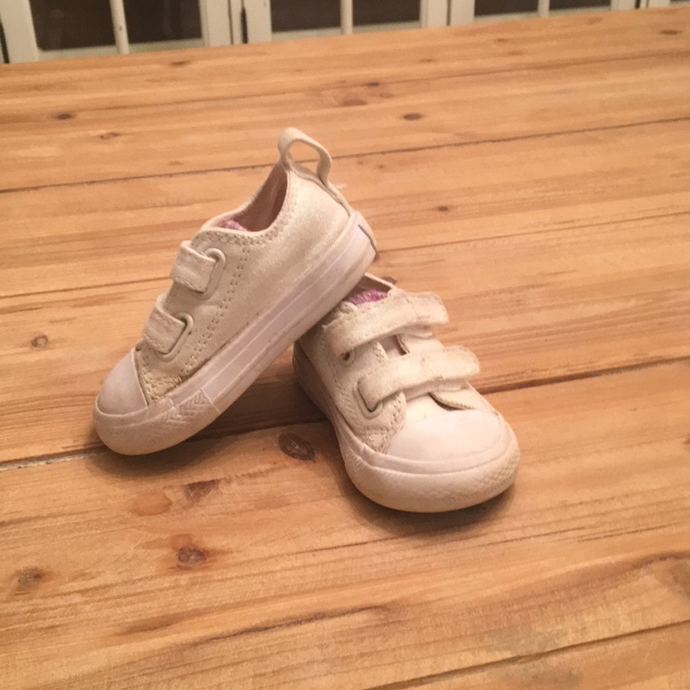 Off-white glittery converse